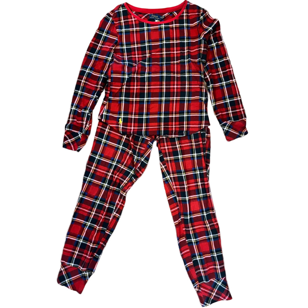 Polo Ralph Lauren Jersey Pajama Set plaid jogger pants Sz XS ladies
